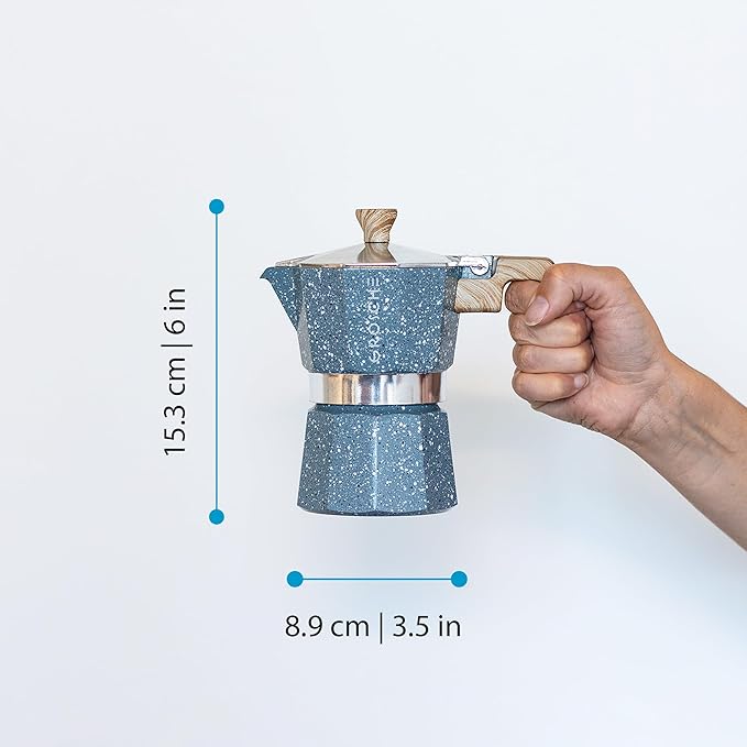 GROSCHE Milano Stovetop Espresso Maker Moka Pot 3 espresso Cup, 5 oz Indigo | Cuban Coffee Maker And Italian Moka Pot For Stovetop Espresso; For Gas, Electric, And Propane Stoves With A Soft-Touch Handle