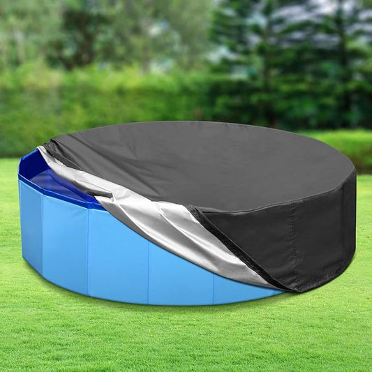 55 inch Foldable Dog Pet Bath Pool Cover, Portable Round Collapsible Pool Cover with Oxford Cloth Material and Drawstring Design for Dog Pet Pool, Waterproof and Dustproof (Black)