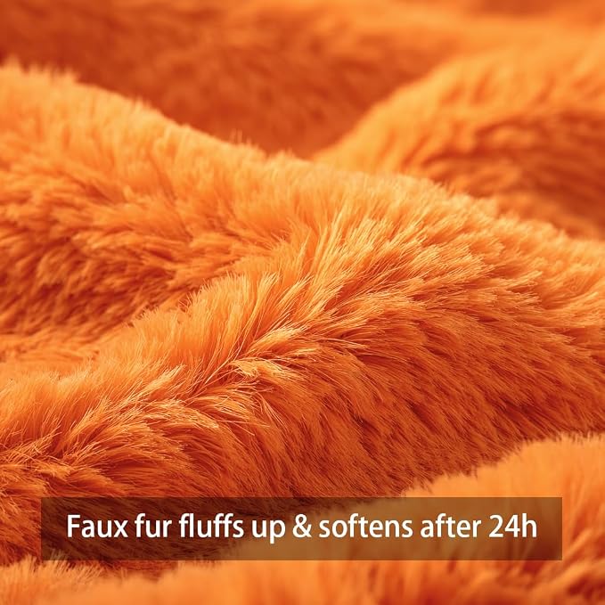Fall Pumpkins Decorative Pillow Covers 18x18 Set of 2, Orange Soft Plush Faux Fur Wool Farmhouse Throw Cushion Cases for Autumn Thanksgiving Holiday Home Decorations
