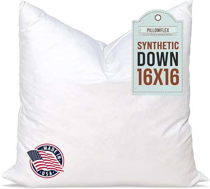 Pillowflex Synthetic Down Pillow Insert 16x16 in - Karate Chop Pillow | Small Square Sham Form, Plush Polyester Cotton Blend, Cloud-Like Comfort, Clump-Resistant Fill, Smooth Elegant Finish