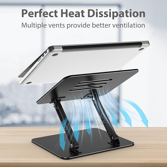 Adjustable Laptop Stand for Desk, Metal Laptop Riser Holder | Portable Desktop Book Stands, Foldable Ventilated Cooling Computer Notebook Stand Compatible with 10-15.6” Laptops, Tablets