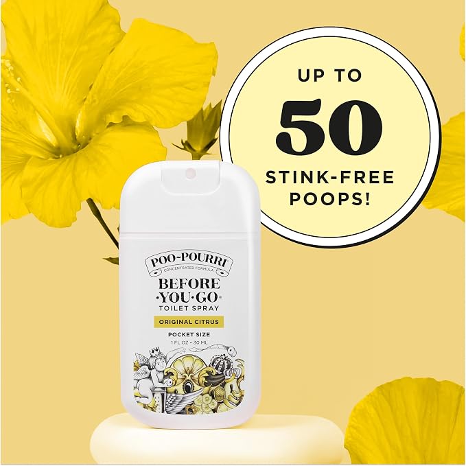 Poo-Pourri Before-You-Go Pocket Toilet Spray, Travel Essentials, Original Citrus, 1 Fl Oz, Up to 50 Uses, On-The-Go Bathroom Odor Deodorizer with Essential Oils, TSA Approved Size, Lemon Bergamot