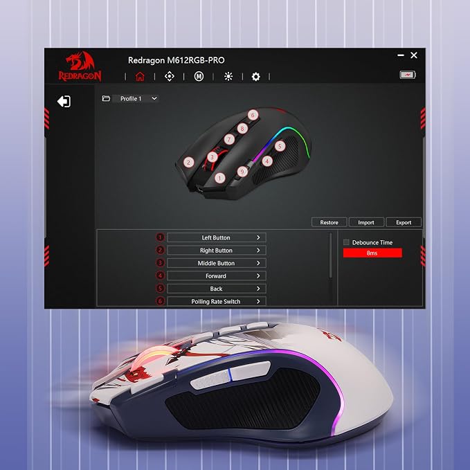 Redragon M612AK PRO Wireless Anime Gaming Mouse 8000 DPI Remapping Keys | Cable-Free 0 Delay, Rapid-Fire Clicker, Redefine Keybinding Macro, Vibing Backlight, Ergonomic Grip Body Comfort