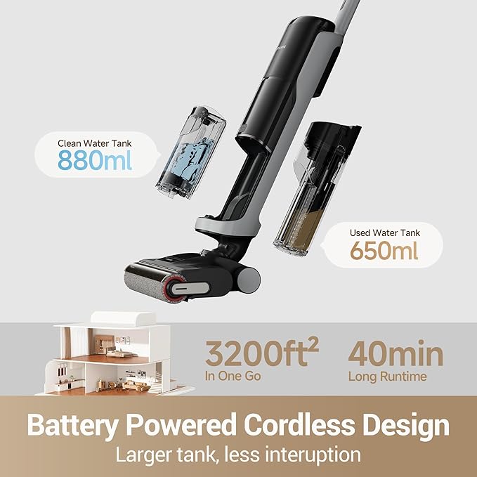 DREAME H14 Pro Wet Dry Vacuum Cleaner, 180° Lie-Flat Vacuum Mop, 140°F Washing and Fast Hot Air Drying, Powerful 18kPa Suction Floor Cleaner Machine, Easy GlideWheel Movement, Smart App Control