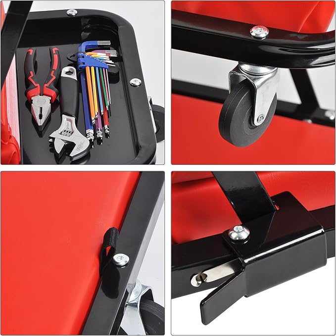 48" 2 in 1 Folding Rolling Garage Shop Creeper Roller Seat, Work Stool with 350Lbs Capacity