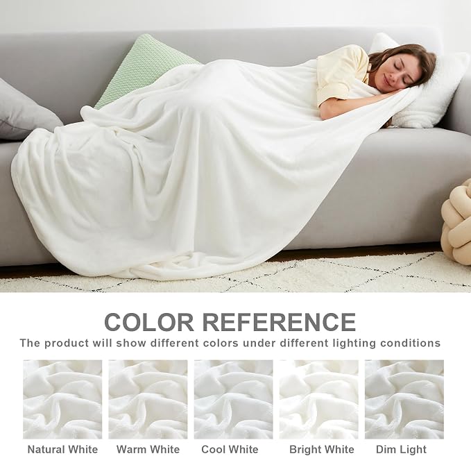 Hansleep Queen White Fleece Blanket, Soft Flannel Bed Blanket | Fuzzy Cozy Blanket 90x90 Inches, Multi-use for Bed, Sofa, Couch, Travel, Camping, All Season Warm Lightweight Cover