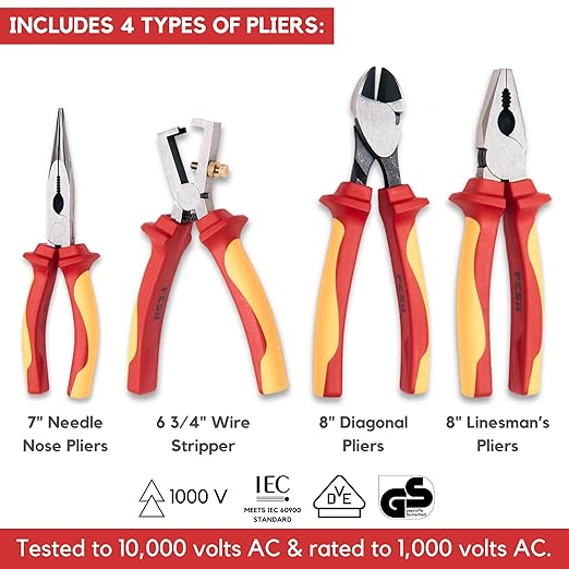 FESA 12-Piece Insulated Electrician Tool Set - 1000V Screwdriver & Pliers Kit with Voltage Tester & Storage Case