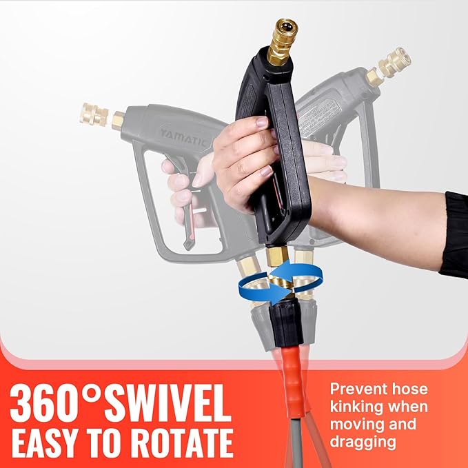 YAMATIC Pressure Washer Gun and Hose, 25 FT Flexible Hose with Stainless Steel Extension Power Washer Wand, 3/8" Swivel Quick Connect & M22-14mm Adapter Replacement for Ryobi Simpson Honda (Grey)