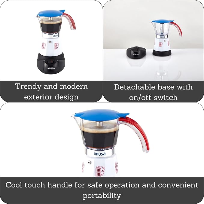 Imusa Special Edition Electric Cuba/Domino themed Espresso Maker, 3 or 6 Cups, White, Red, Blue | Brews 3 or 6 Cups, Ideal for Entertaining and Office