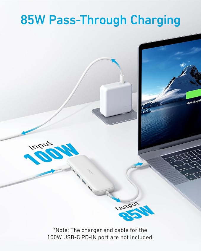 Anker USB C Hub, 5-in-1 USBC to HDMI Splitter with 4K Display | 85W Max PD, 1 Powered USB-C 5Gbps & 2 Powered USB-A 3.0 5Gbps Data Ports, for MacBook Pro, MacBook Air, Dell and More (White)