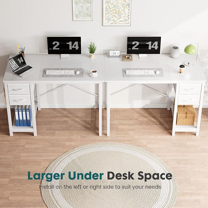 Sweetcrispy 40-Inch Computer Desk with Drawers, Office Desk, White | Small Desk for Bedroom Home Office with Side Hook, Modern Simple desk with storage for Writing