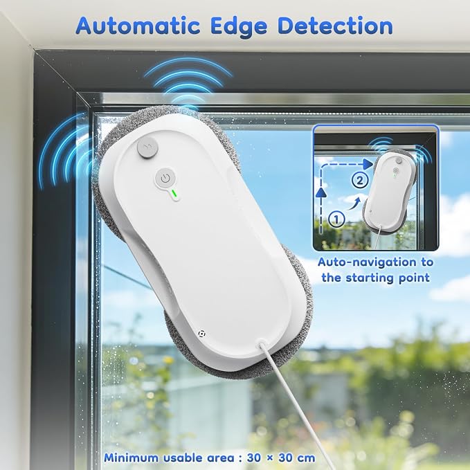 2026 Updated Window Cleaning Robot - Enhanced Battery, Max 6400Pa, Path Planning, Anti-Slipping, Edge Detection, Window Cleaner Robot for High-Rise Windows (2 pairs of nozzles, 10 cloths) (White)