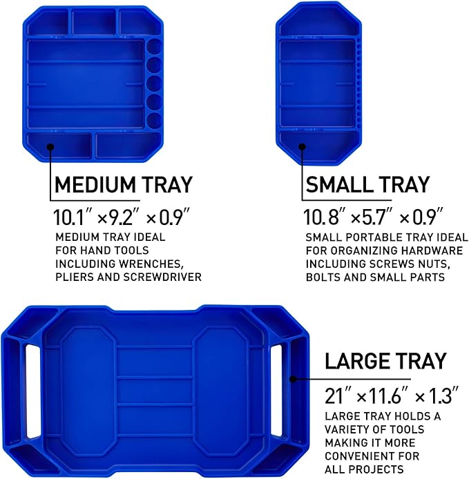 3pcs Large Non-Slip Flexible Silicone Tool Tray, Mechanic Tool Mat, Tool Organizer, Tool Storage, Tool Holder, Grip Mats, No Magnets, Christmas Day Gift for Men, Father’s Day Gift