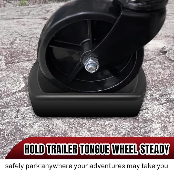 HOXWELL Rubber Wheel Dock for Trailer Tongue Jack, Suit for 6" Castor, Heavy Duty Wheel Dock 1 Pack for Cargo Camper RV Boat Roller Stopper, 6 in Caster Chock Easy to Store and Transport, Black
