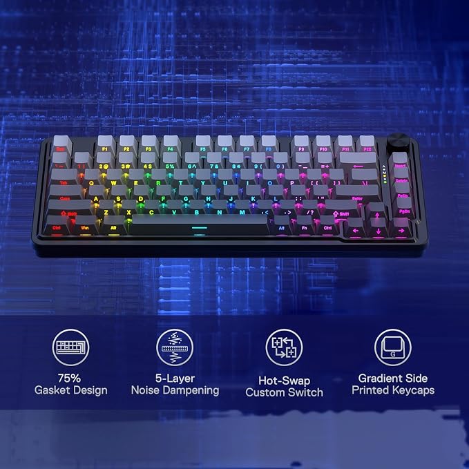 Redragon K673 PRO Wireless 81-Key RGB Gasket Gaming Keyboard, Scroll Knob | Multi-Function Control Wheel, 0-Delay Tri-Mode, Cushioned 5-Layer Noise Dampening for Creamy Thocky Sound, Compact 80% Size