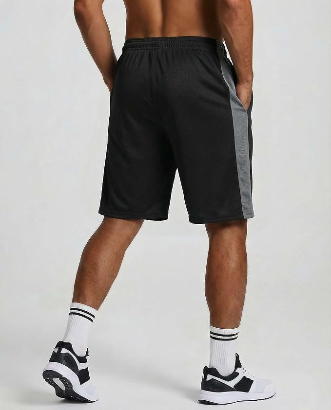5 Pack Men's Mesh Shorts Athletic Basketball Sports Gym Workout Pockets | Cooling Moisture-Wicking, 9", Long, Quick-Dry, Breathable, Elastic Drawstring Waistband. Running, Exercise, Soccer, Training.