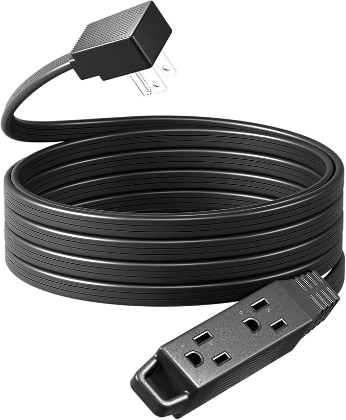 DEWENWILS 15FT Flat Plug Extension Cord, 3 Prong Ultra Thin Power Strip, 13A/125V/1625W, 16/3 Awg Grounded Flat Power Cable for Indoor Narrow Space, SPT-3 Cord, ETL Listed, Black