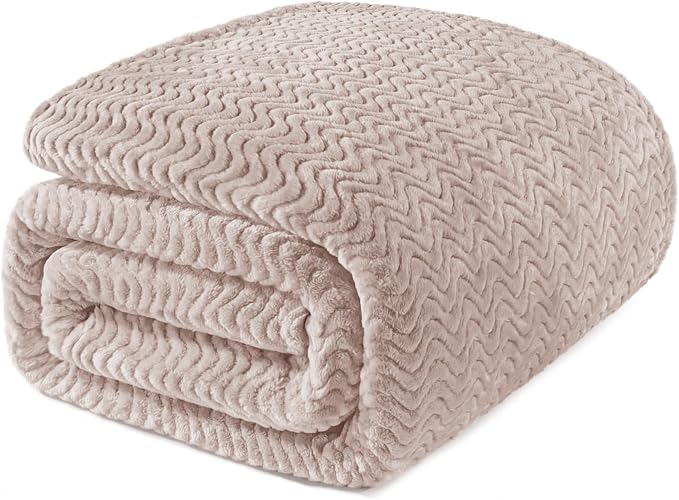 Exclusivo Mezcla Soft Fleece Blanket King Size, Cozy Lightweight Blankets with Decorative Wave Textured Suitable for All Season Use, Camel, 90x104 Inches | 90"x104" Breathable Lightweight Flannel Blanket for Summer, Plush Cozy Jacquard Wave for Home Decor