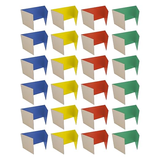 Flipside Products 18” x 48” Assorted Color Study Carrel, Red, Green, Blue, Yellow Privacy Boards, Student Privacy and Focus Booth for The Classroom, Desk Divider Cubby for Tests, Made in USA - 24 Pack