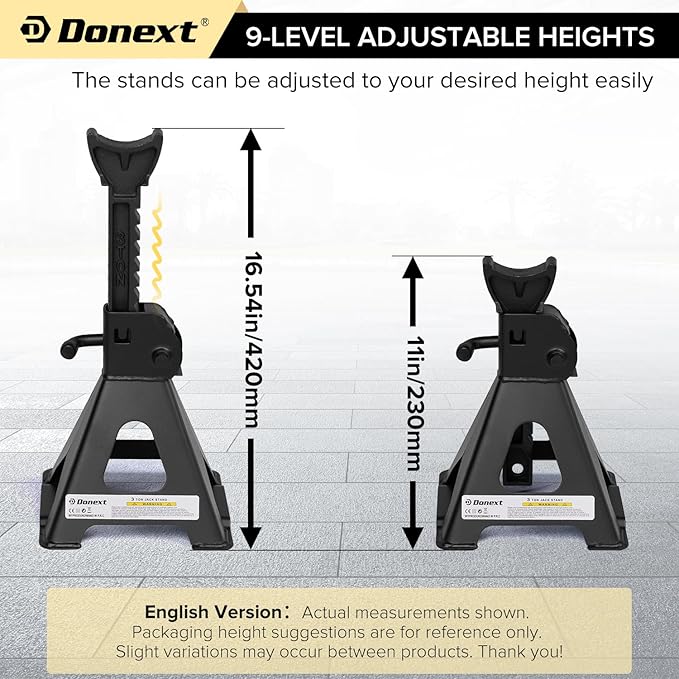 Donext Jack Stands 3 Ton (6,500 lb) Capacity Steel, 1 Pair Black Lifting Stand Adjustable Jack Stands