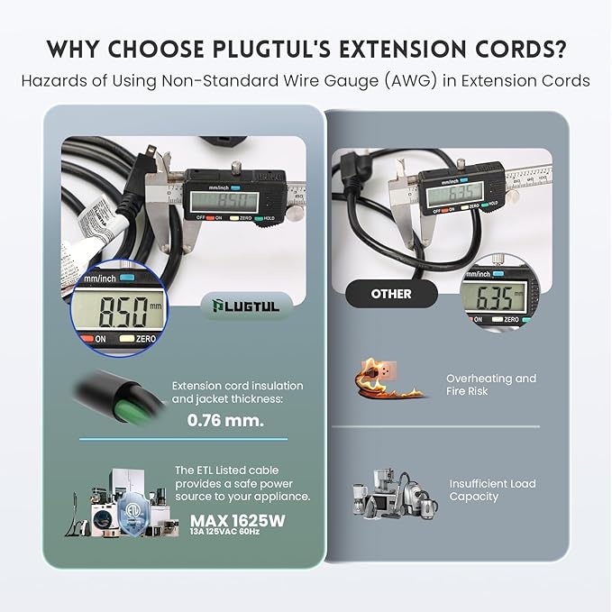 PLUGTUL Outdoor Extension Cord 25 FT Waterproof, 16/3 Gauge Black Heavy Duty 3 Prong Extension Cord, 13A 1625W SJTW, ETL Listed, Great for Garden and Home