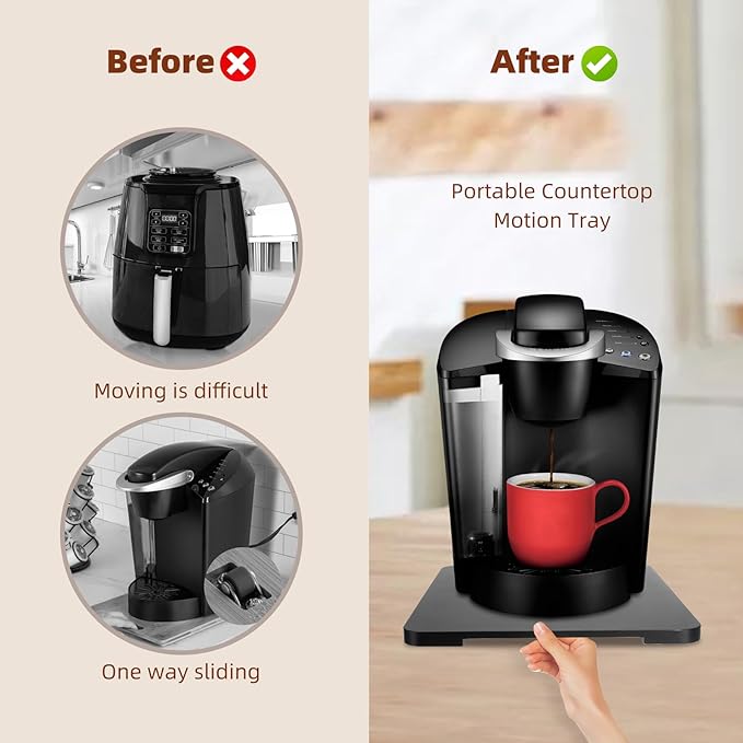 360°Rolling Tray Bamboo Kitchen Appliance Slider for Coffee Maker Pot | Countertops Sliding Tray Mat for Kitchen Appliances Easily Move Under The Cabinet Black 11.6×13.9
