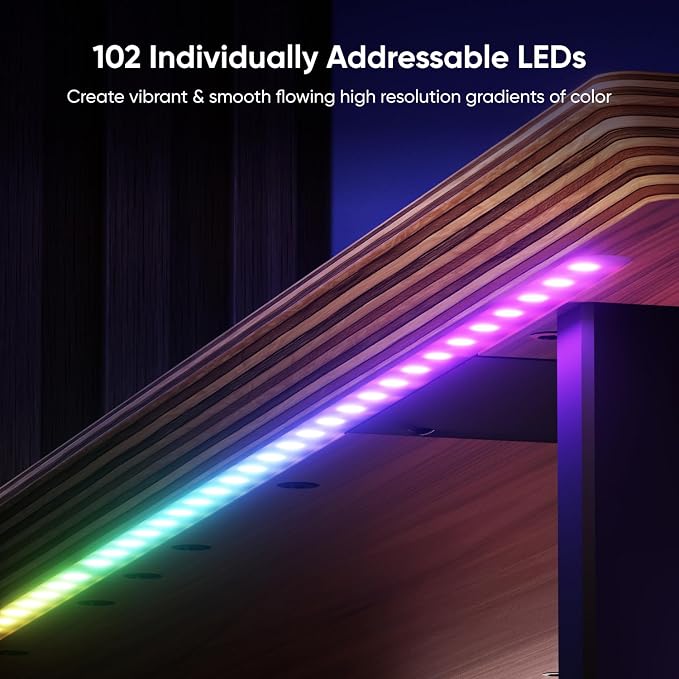 Nanoleaf Smart Monitor Stand, Wood Riser, RGB LED Task & Ambient Light | Ergonomic monitor stand with built-in ambient LED lighting, smart desktop accessory for home office & gaming setups