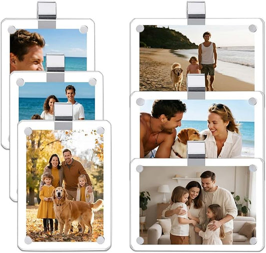 6 Pack Magnetic Car Visor Photo Holder – Personalized Acrylic Clip for Family, Pets, Travel Pictures – Easy Snap-On Car Accessory for Sun Visor (6 Pack, 2.4''x3.5'')