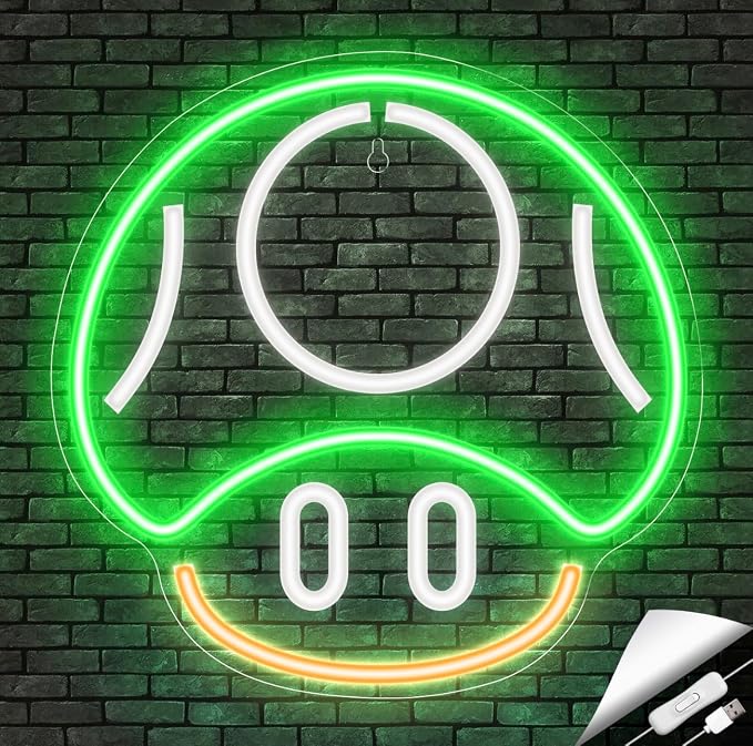 Kavaas Gaming Neon Sign, Mushroom Neon Sign for Game Room Decor, Man Cave, Kids Room - Gaming Mushroom Wall Decor - Gamer Gifts for Boys, Kids (Green)