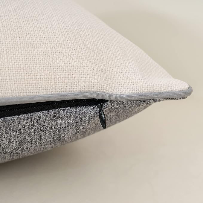 Patchwork Pillow Cover 18x18 Inch Luxury Cotton and Linen Cushion Cover Square Pillowcover for Couch Bedroom Living Room, Gray