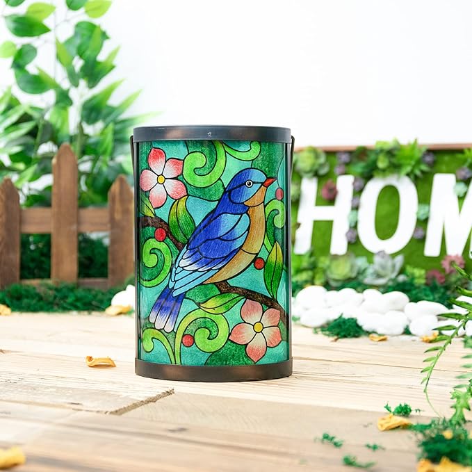 Afirst Hanging Solar Lantern - Decorative Outdoor Glass Solar Bird Lights Waterproof Led Tabletop Lamp for Garden Yard Patio Decor