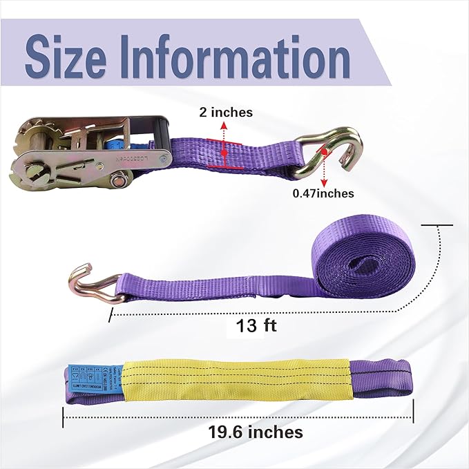 Tie-Downs Ratchet Straps 2" x 13' with Double Wires J Hook Heavy Duty Breaking Strength 10,000 lbs Working Load 3333 lbs for Trailer Cargo Car Truck ATV Transporting Pack of 4