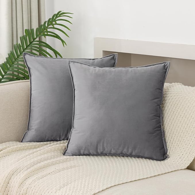 JIAHANNHA Velvet Grey Throw Pillow Covers 20”x20”Pack of 2 Soft Decorative | Square Cushion Covers for Couch Sofa Bed Livingroom Car Home Decor,50x50Cm