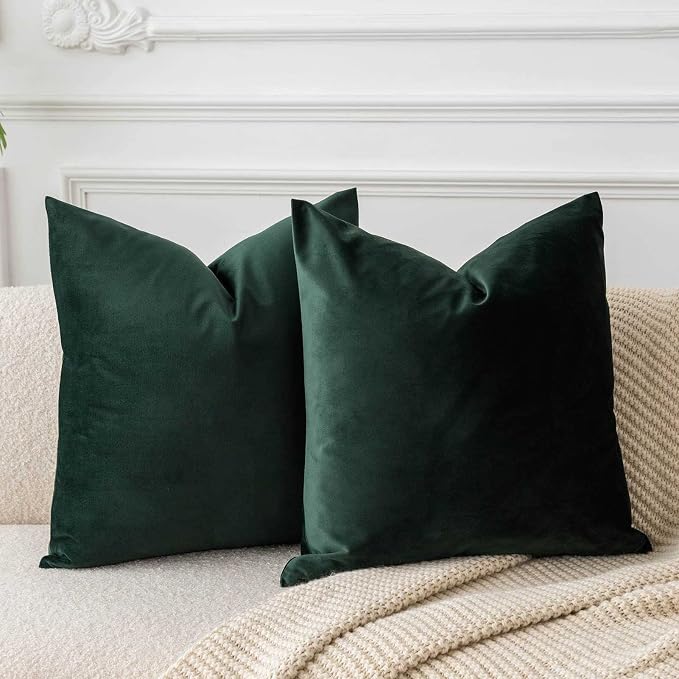 22x22 Velvet Throw Pillow Covers Set of 2 for Couch Sofa Bed,Army Green | JUSPURBET Decorative Pillow Covers with Invisible Zipper for Modern Living Room Bedroom Home Decor Christmas