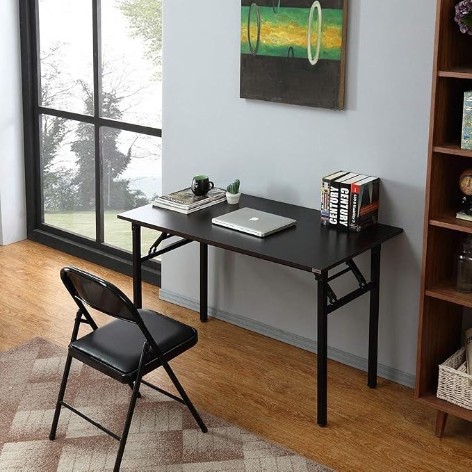 Need Office Computer Desk 47.2x23.6 in Sturdy Folding Laptop Table Black | Black Frame Writing Gaming Work Table/Foldable Home Office Desk/Sewing Table, No Assembly Required
