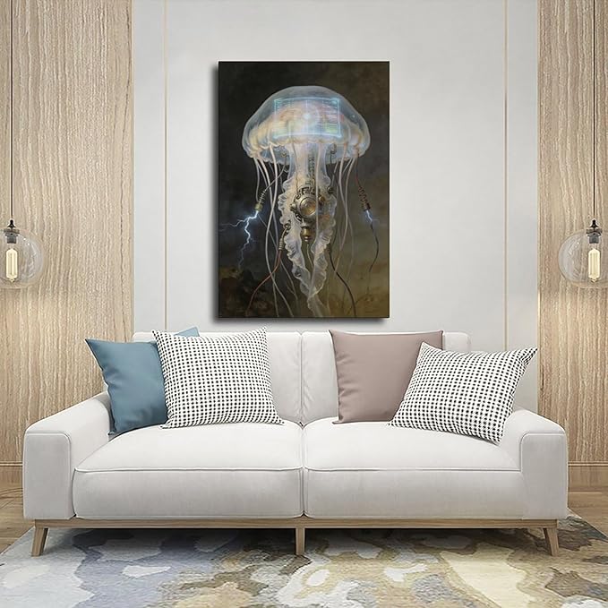 Framed Fantasy Wall Art for Living Room TV Wall Futuristic Tech Inspired Home Decor 20x30inch(50x75cm)