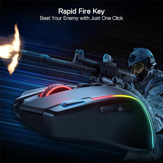 Redragon M612 Wireless RGB Optical Gaming Mouse 8000 DPI Remapping Keys | Cable-Free 0 Delay, Redefine Keybinding Macro, Vibing Backlight, Ergonomic Grip Body Comfort
