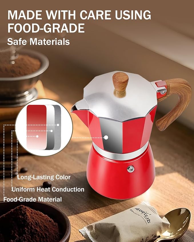 Coffee Maker Stovetop Espresso Maker 12 Cup Aluminum Moka Pot Percolator 20oz 600ml Easy Brewing for Electric Ceramic Stoves Home Camping Italian Cuban Café Classic Red