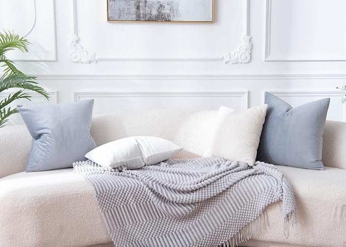 24x24 Velvet Throw Pillow Covers Set of 2 for Couch Sofa Bed,Silver Gray | JUSPURBET Decorative Pillow Covers with Invisible Zipper for Modern Living Room Bedroom Home Decor