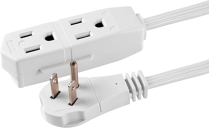 GE 3-Outlet Flat Extension Cord 15 Ft Grounded Extension Cord with Multiple Outlets 3 Prong Outlet Extender Flat Plug Power Strip Indoor 16 Gauge UL Listed White 56986