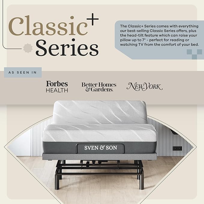 Sven & Son Harmony Adjustable Bed Base, Head and Foot Lift, Massage, Under-Bed Lights, USB, Gel Memory, Zero Gravity Smart Frame - Full + 12 inch Memory Foam Matt (Medium)