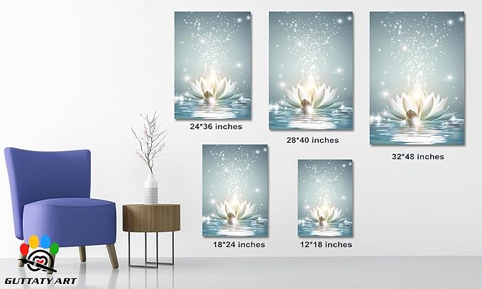 Zen White Lotus Flower Canvas Wall Art, Lotus Flower Pictures Bathroom Zen Print, Spiritual Water Lily Canvas Prints, Lotus Bloom on Water Poster, Zen Calm Relax Artwork for Yoga Spa Room 12x18 inch