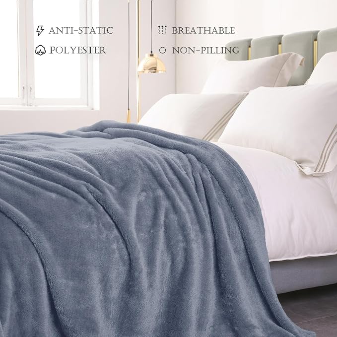 Exclusivo Mezcla Fuzzy Plush Fleece Bed Blanket King Size, Stone Blue | 104x90 Inches, Super Soft and Cozy Bed Blanket, Fluffy Decorative Bedding for Livingroom, Bedroom, All Season