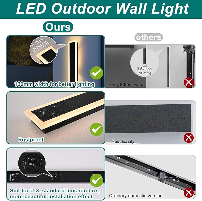 2 Pack Outdoor Wall Light for Porch,32 inch Modern Led Long Wall Lights Fixture,Dimmable Exterior Linear Lighting for House,Outside LED Long Lights for Patio,Garage