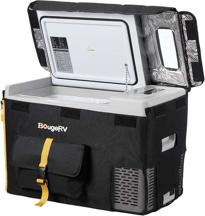 BougeRV 12 Volt Refrigerator With Cover 12V Car Fridge 30 Quart Portable Freezer Compressor Cooler Compressor Freezer, 12/24V DC 110~240V AC, -8℉~50℉ for Truck RV SUV
