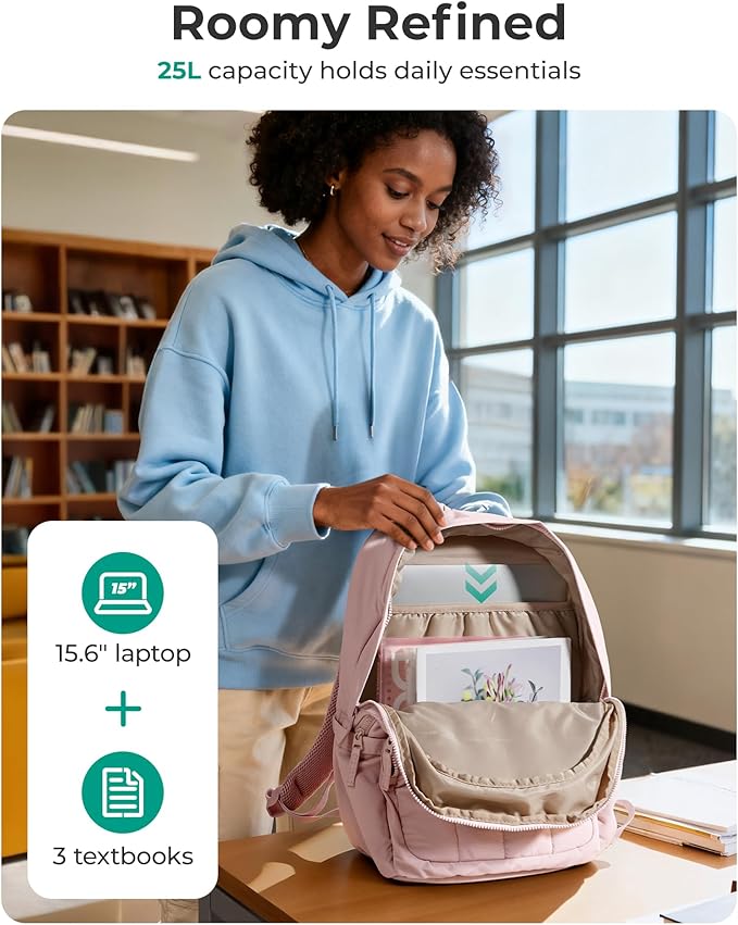 BAGSMART College Laptop Backpack,Cute Travel Backpack for Women,Quilted Computer Bookbag