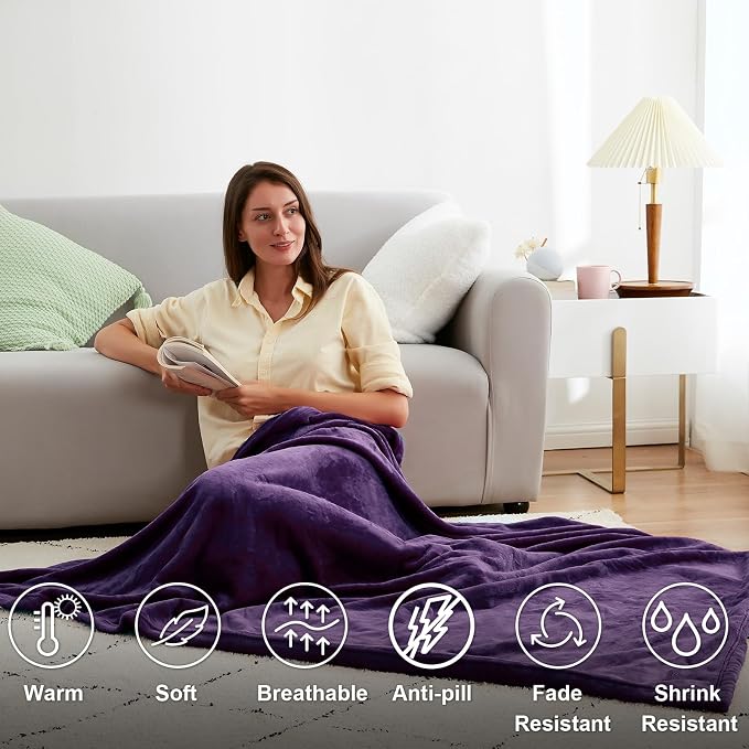 Hansleep Throw Purple Fleece Blanket, Soft Flannel Bed Blanket | Fuzzy Cozy Blanket 50x60 Inches, Multi-use for Bed, Sofa, Couch, Travel, Camping, All Season Warm Lightweight Cover