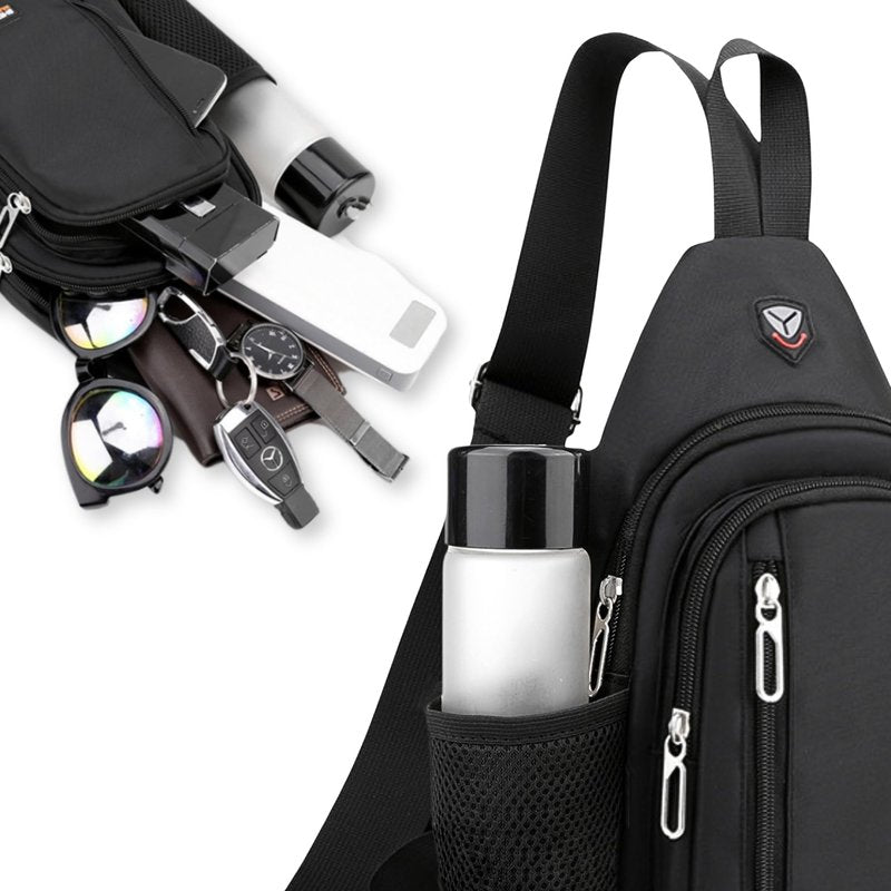 Travel Lightweight Sling Bags with Key Ring Strap Bottle Holder Earphone Hole, Adjustable Nylon Crossbody Shoulder Backpack, Water Resistant (Gray 02)