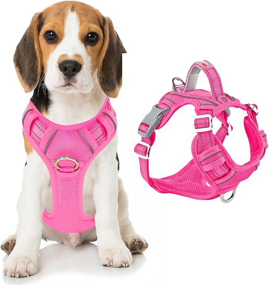 BARKBAY Dog Harness No Pull with ID Tag Pocket - Heavy Duty, Reflective, Easy Control for Large Dogs(Pink,M)