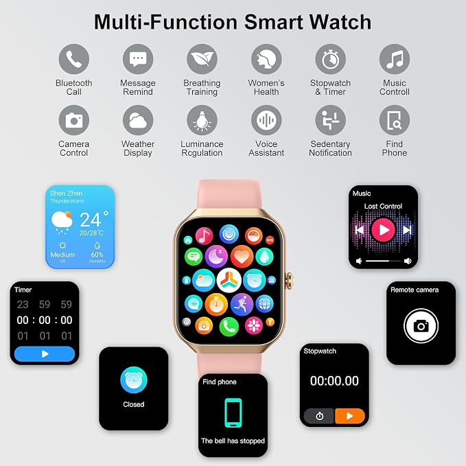 Jugeman Smart Watch for Women, 1.96" HD Smartwatch (Answer/Make Call) with Heart Rate/Sleep Monitor/Pedometer Fitness Watch 113+ Sport Modes, IP68 Waterproof Activity Tracker for Android iOS